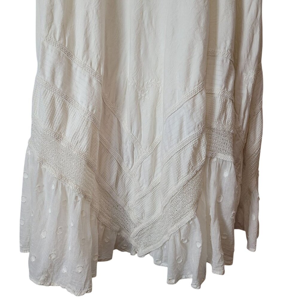 L'POGEE Bohemian White Maxi Skirt With Eyelet Detail & Crochet Layers Tie - Picture 13 of 14